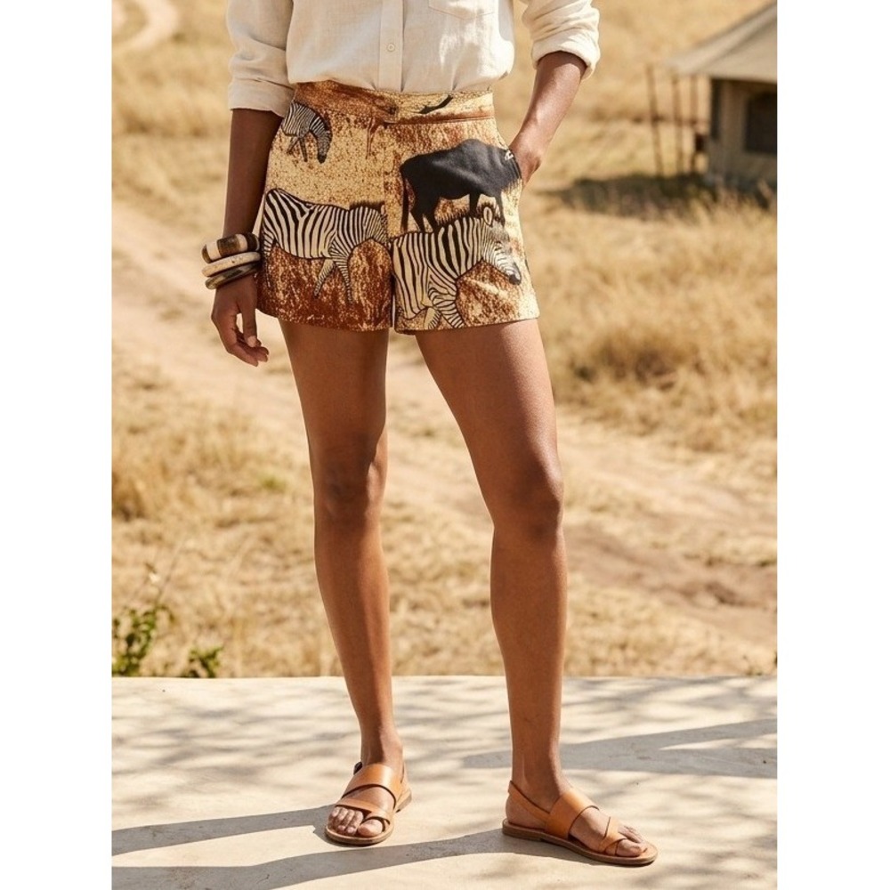 Women's Animal Print Shorts Handmade Zebra Wildebeest Safari Brown Size 10? Rare